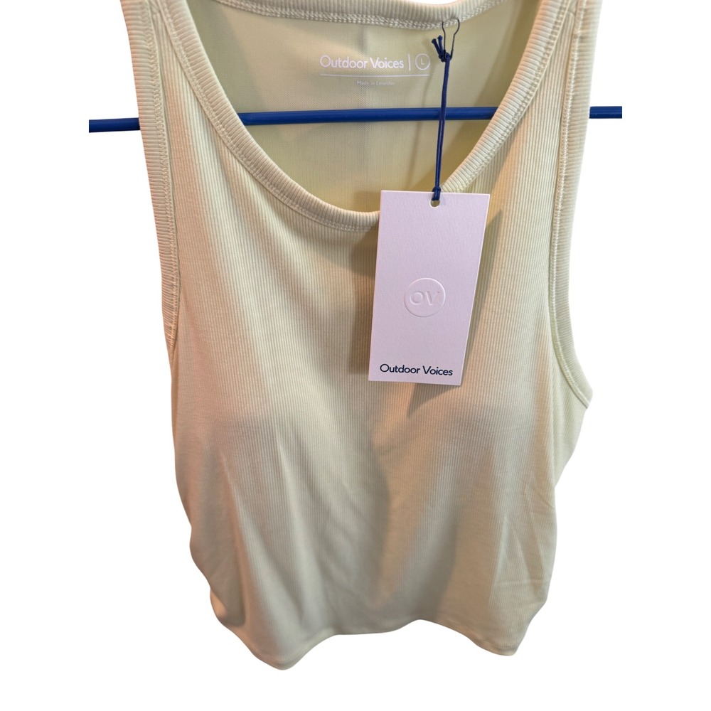 Outdoor Voices Ribbed Crop Tank Top Pale Yellow Built-in Bra Large NWT